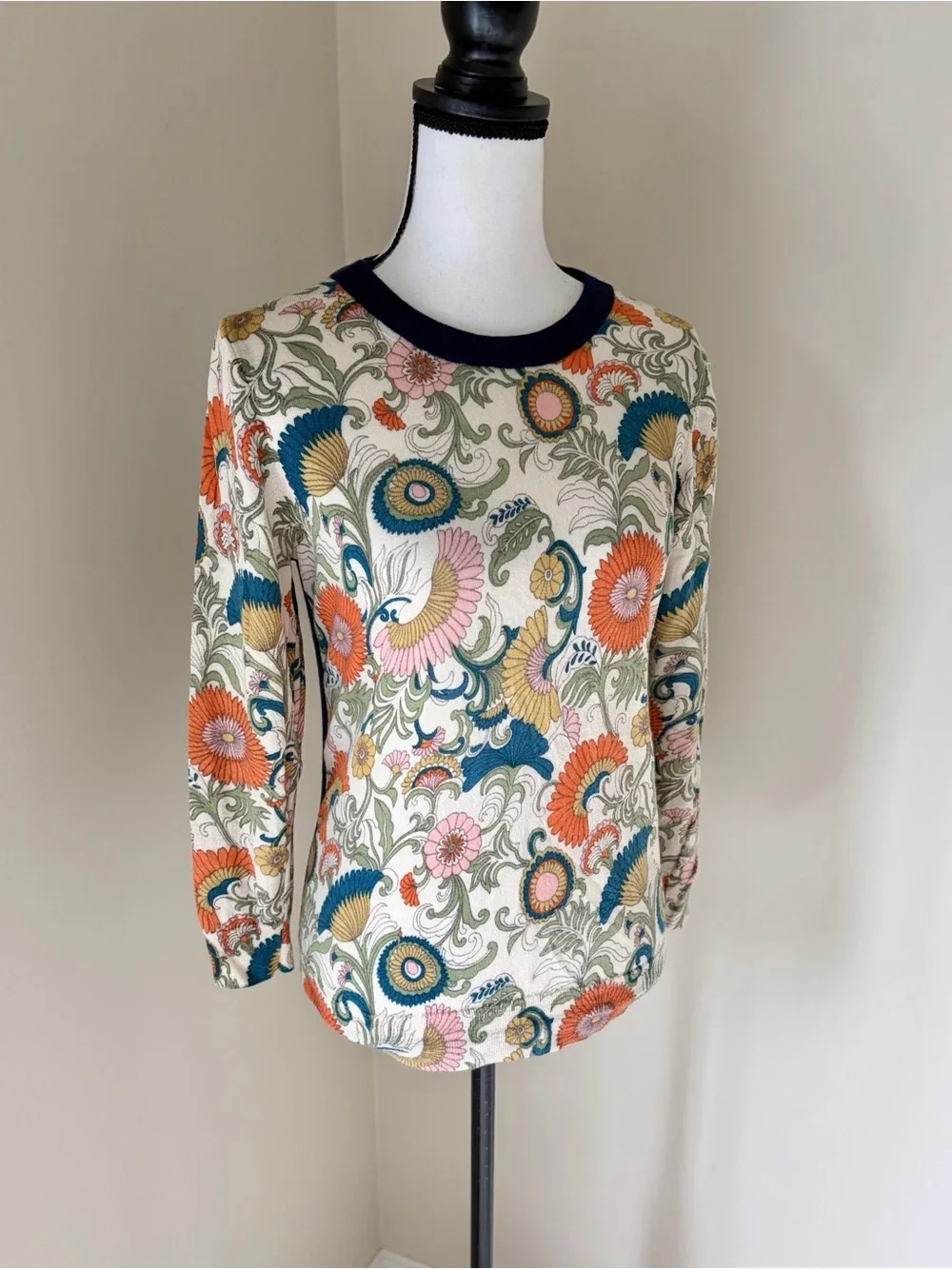 J.Crew 100% Merino Wool Floral Print Crewneck Sweater Top Size M